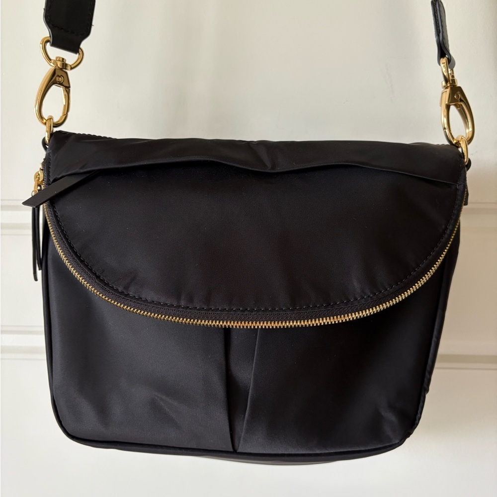 Quince Black Crossbody Bag with Gold Accents